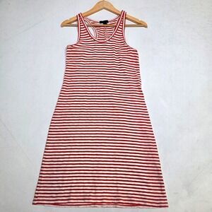 J. Crew Tank Dress Womens Small Red White Striped Racerback Summer Mini Casual